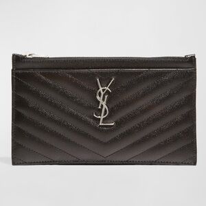 YSL Saint Laurent Monogram Small Ziptop Bill Pouch in Grained Leather in Nior